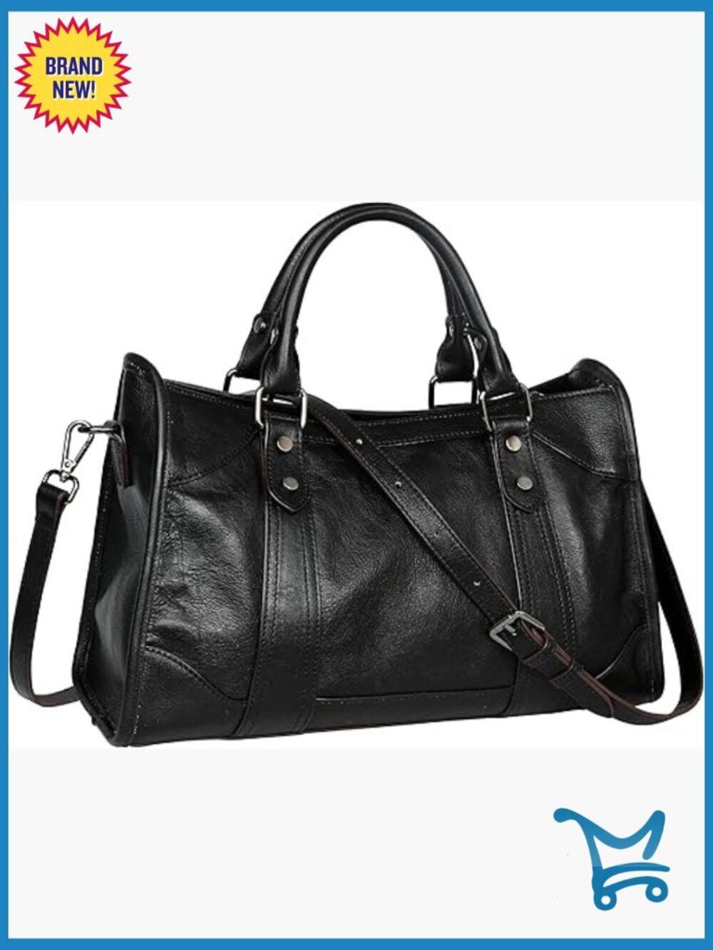 Genuine Leather Satchel Bag with Adjustable Strap, 3 Compartments